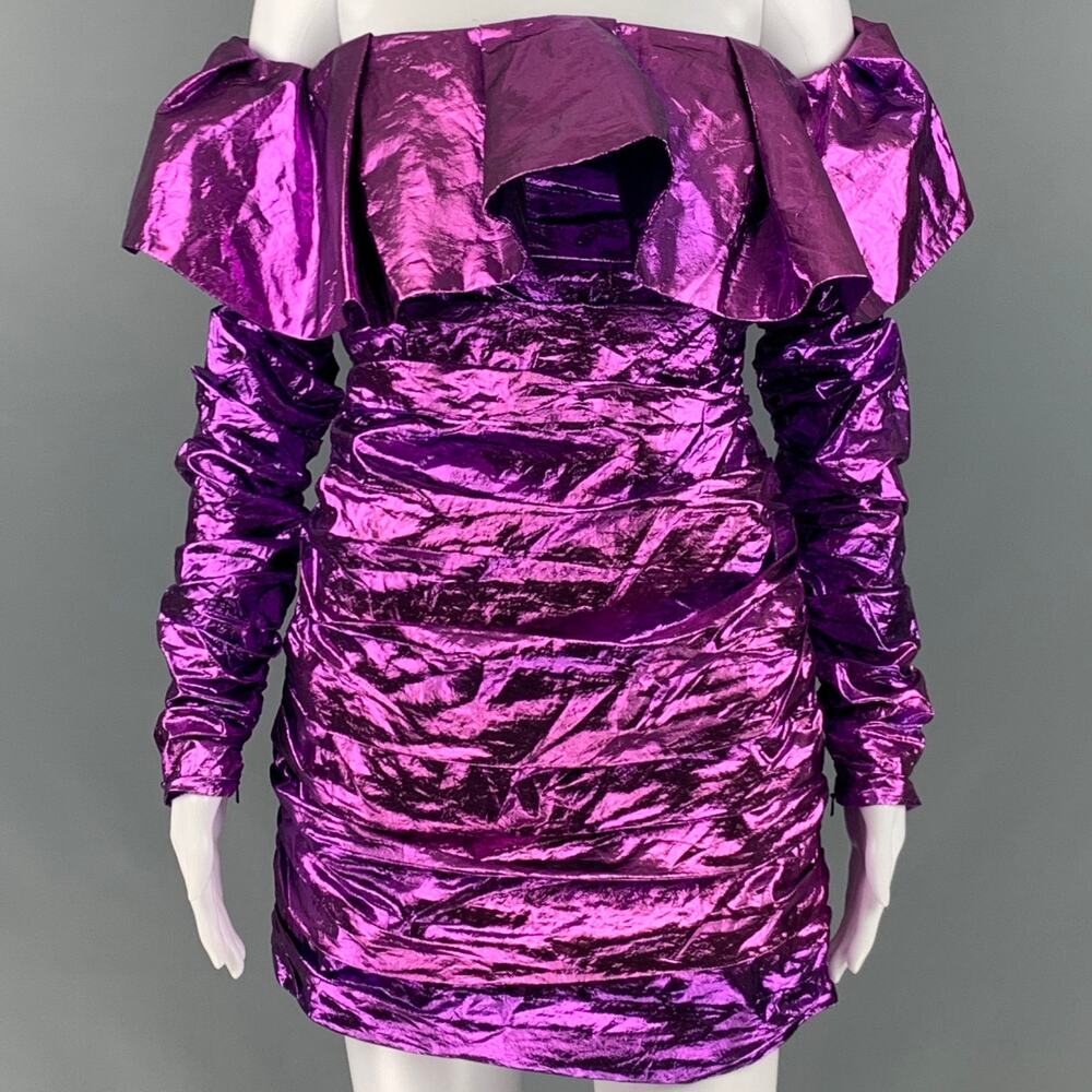 ATTICO Size 6 Purple Polyester Metallic Mini Dress